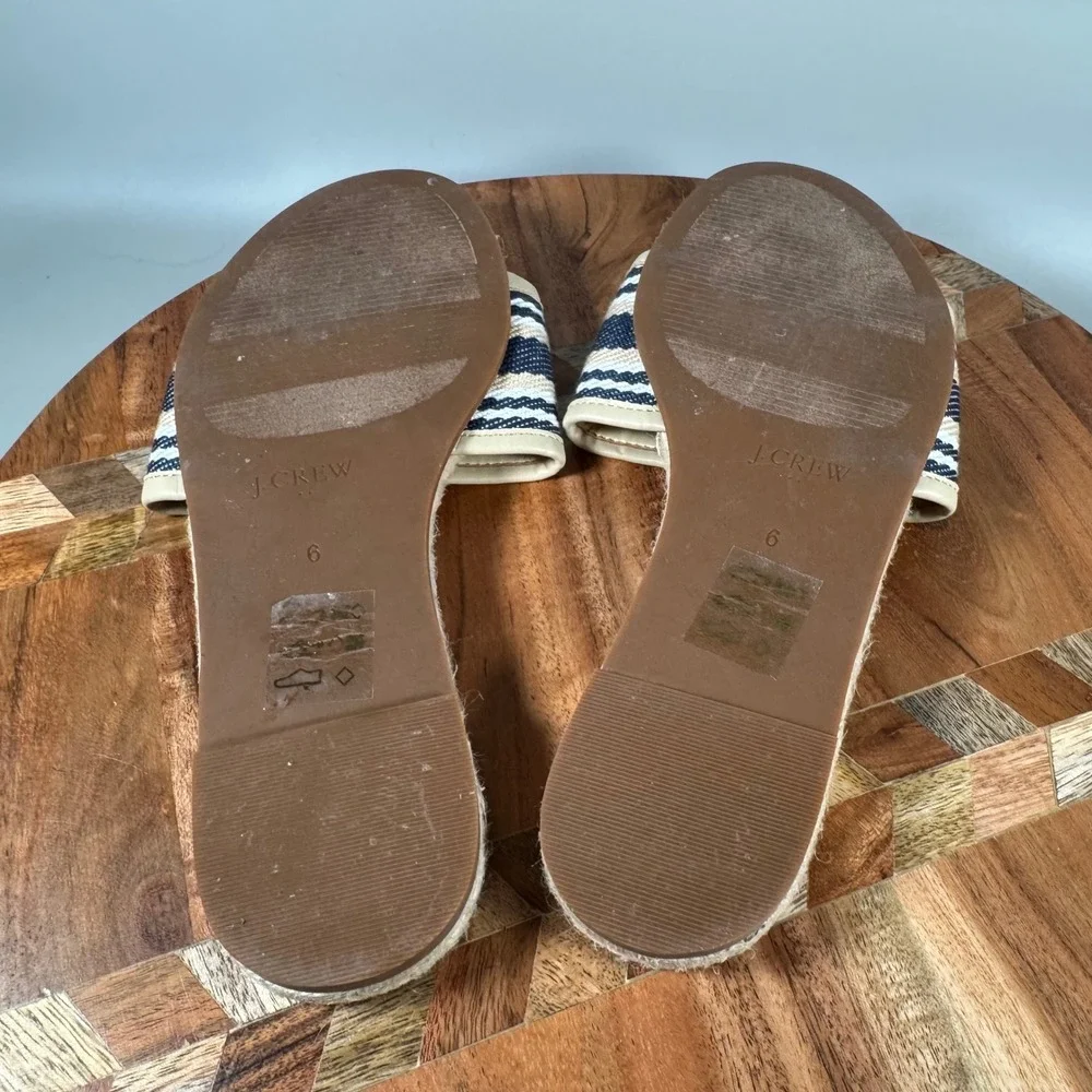 J.Crew‎ Womens Striped Espadrille Slide Sandals Tan Navy Blue White Size 6